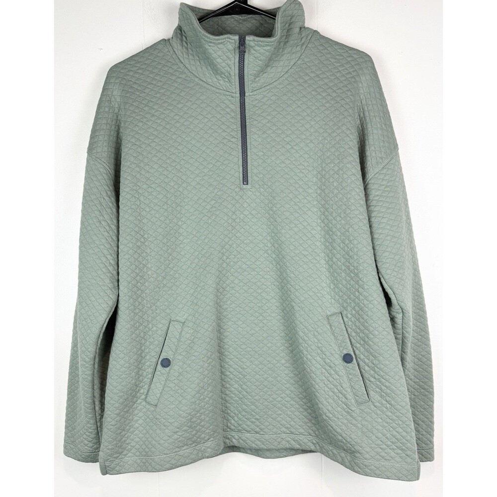 L.L.Bean Women's Sweatshirt Quarter Zip Green Cabincore Quilted Classic LG-pet - Picture 3 of 9